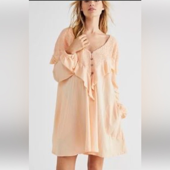 NWOT Free People Beach Peach Cottage Core Pockets Dress S - Picture 2 of 10